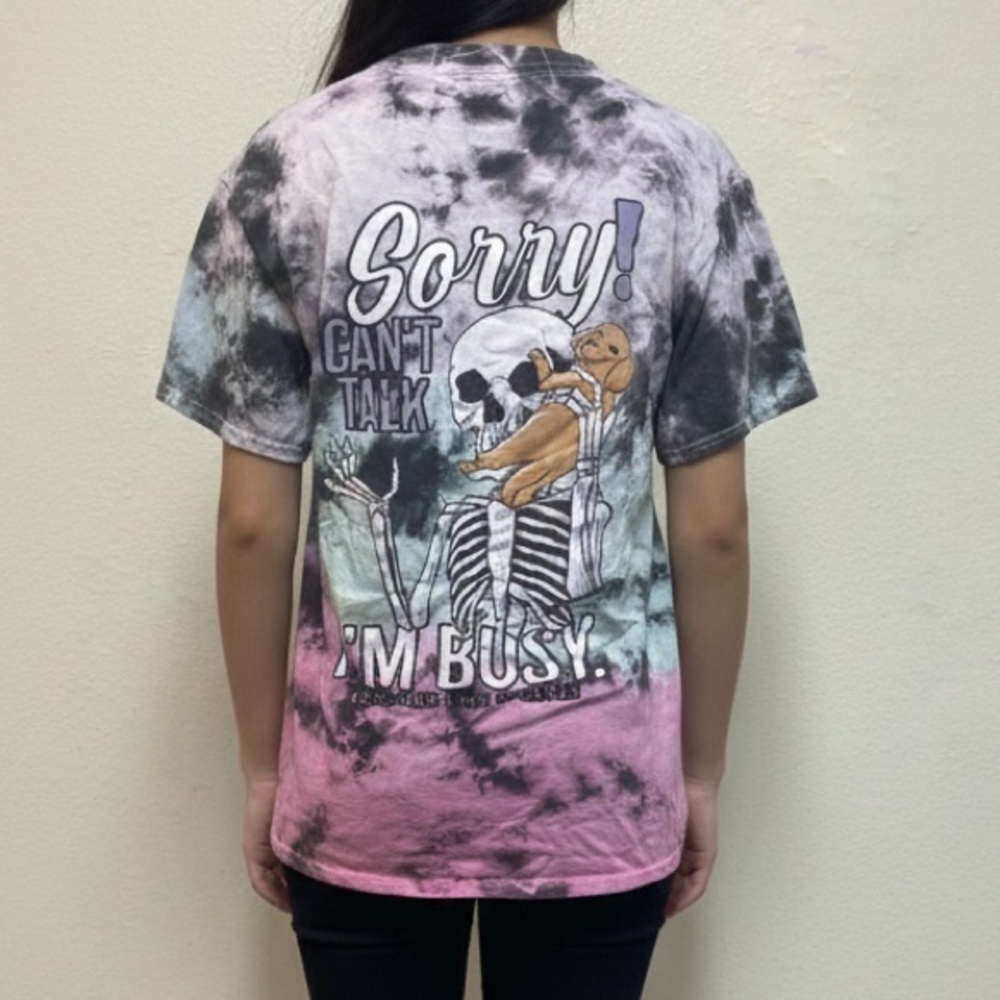 Women's Tie-Dye Graphic Tee - Skeleton Sorry I'm Busy